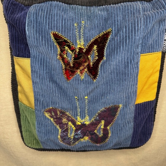 Y2K Corduroy Patchwork Butterfly Crossbody Bag Boho Hippie Fairy Whimsy - Picture 3 of 4
